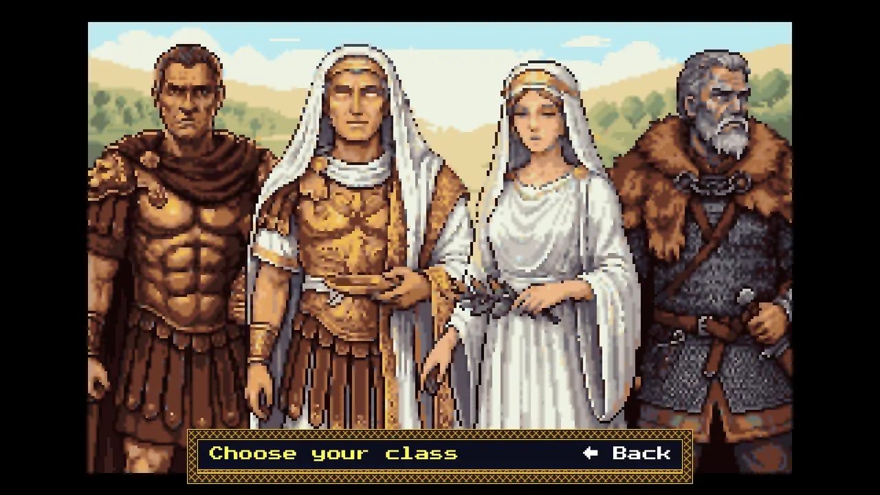 The four champions of The Glory of Rome side by side: the Legatus, the Praetorianus, the Sibylla and the Dux.